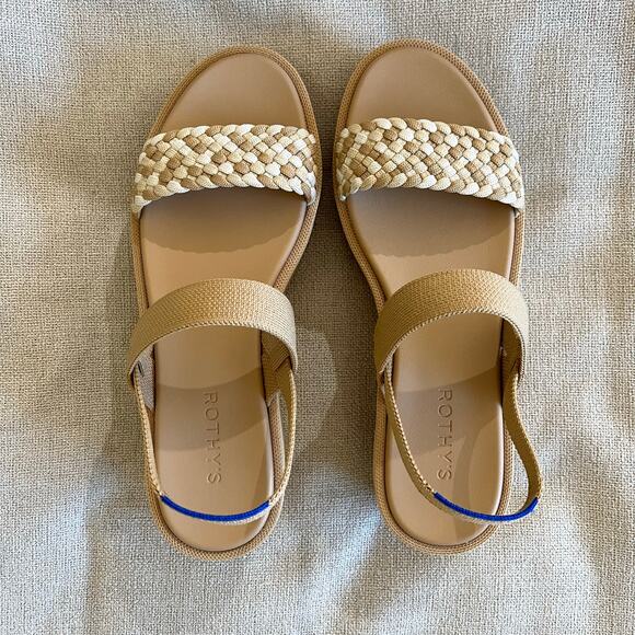NWOB Rothy’s The Lightweight Wedge Sandal Beach Sand Woven, size 9.5 - Picture 2 of 9